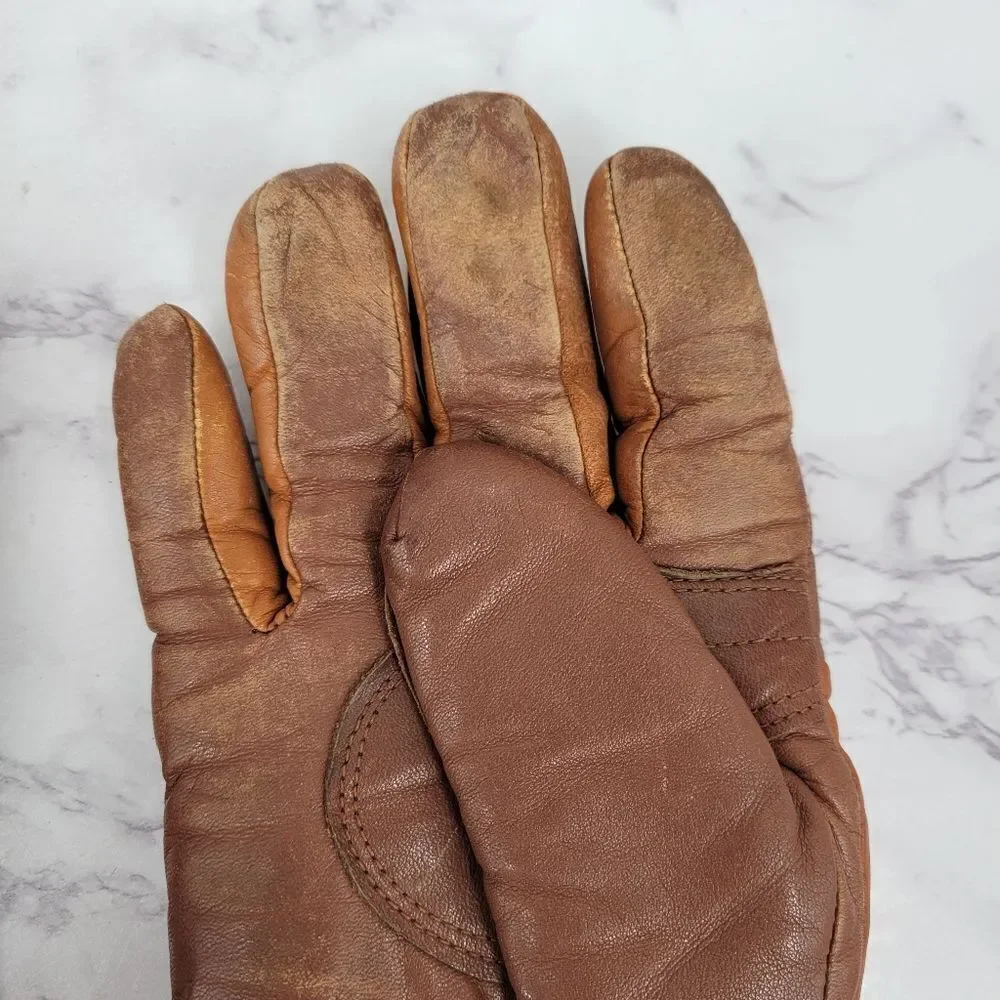 Aris Ski Gloves Vintage Brown Leather Lined Women's Medium